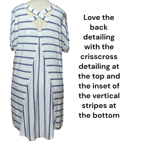 Chico's White/Blue Striped ¾ Sleeve Back Detail Knit Tunic 100% Cotton 1 US 4/6 - Picture 11 of 16
